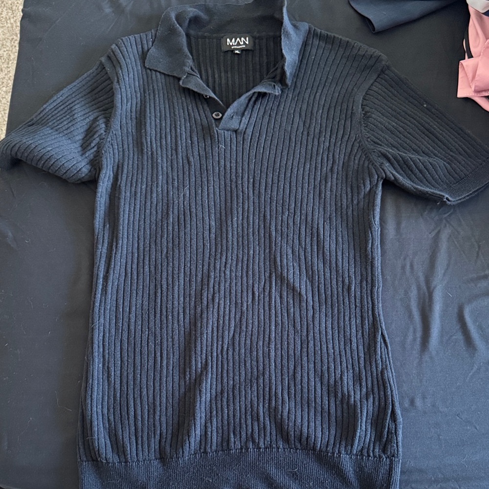 MAN Navy Ribbed Polo Shirt